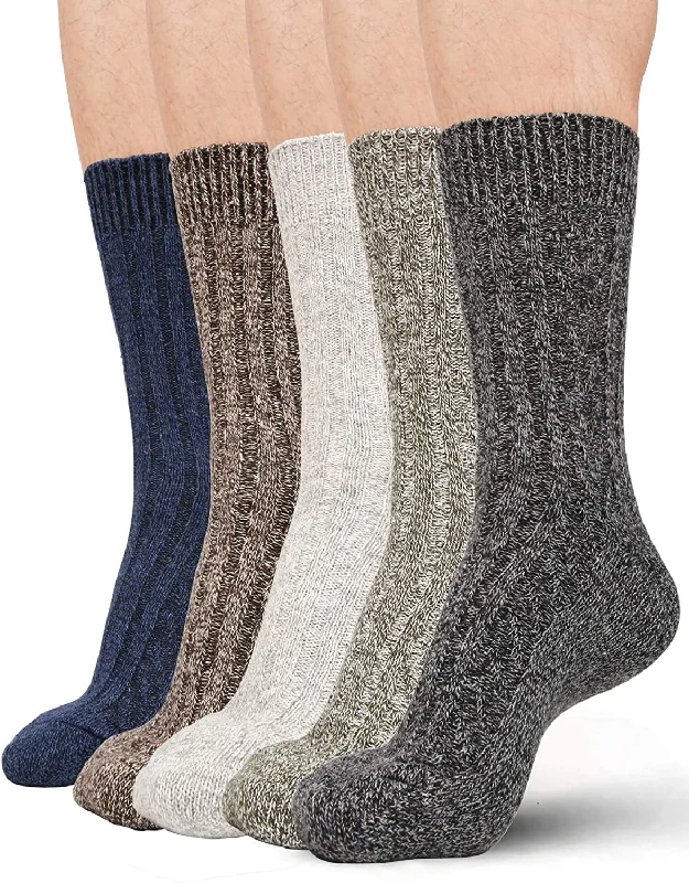 Men Winter Socks Knit Wool Blend Warm Crew Sock Dress Causal Cotton Socks for Man, 5 Pack