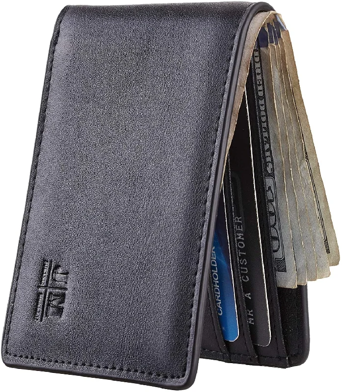 Mens Slim Minimalist Front Pocket Wallet Genuine Leather ID Window Card Case RFID Blocking