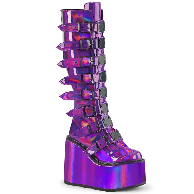 Cyber Rogue Purple Holographic Boots (Demonia Swing-815)