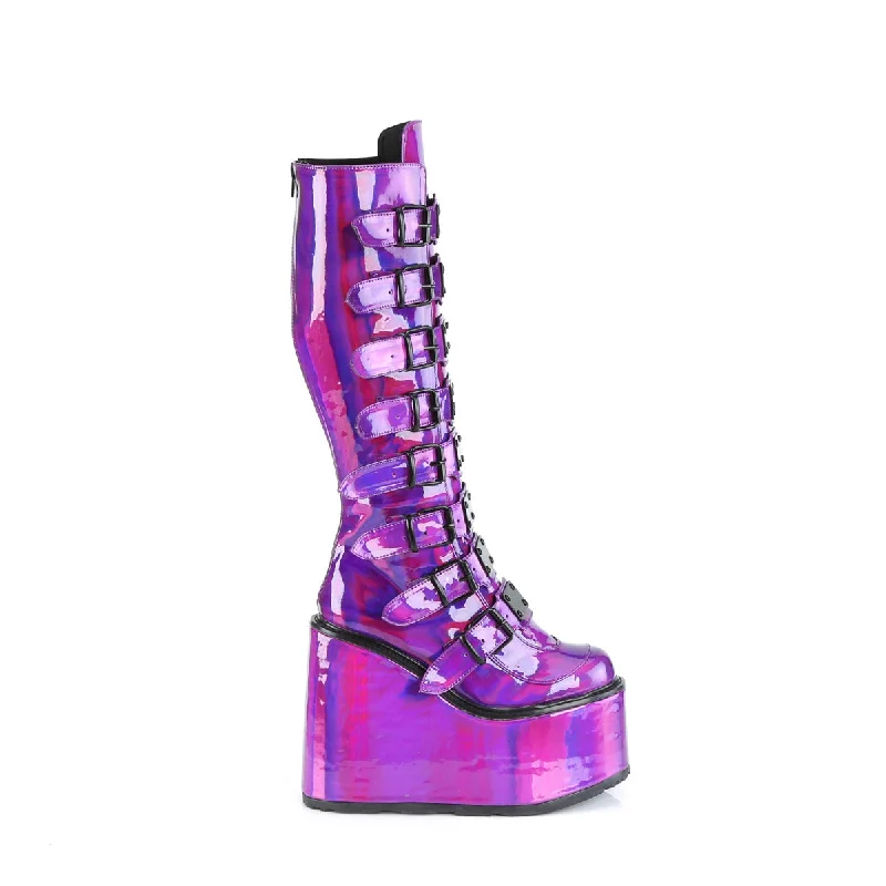 Cyber Rogue Purple Holographic Boots (Demonia Swing-815)