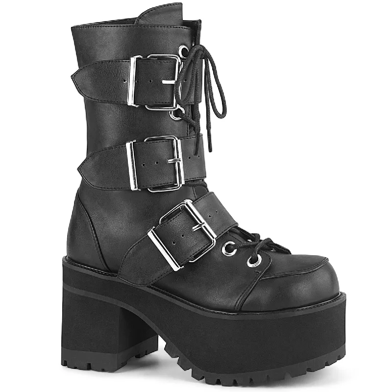 Triple Buckle Ranger Platform Boots Black PU