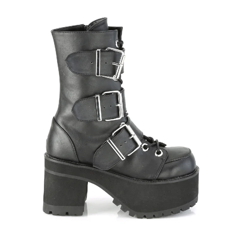 Triple Buckle Ranger Platform Boots Black PU