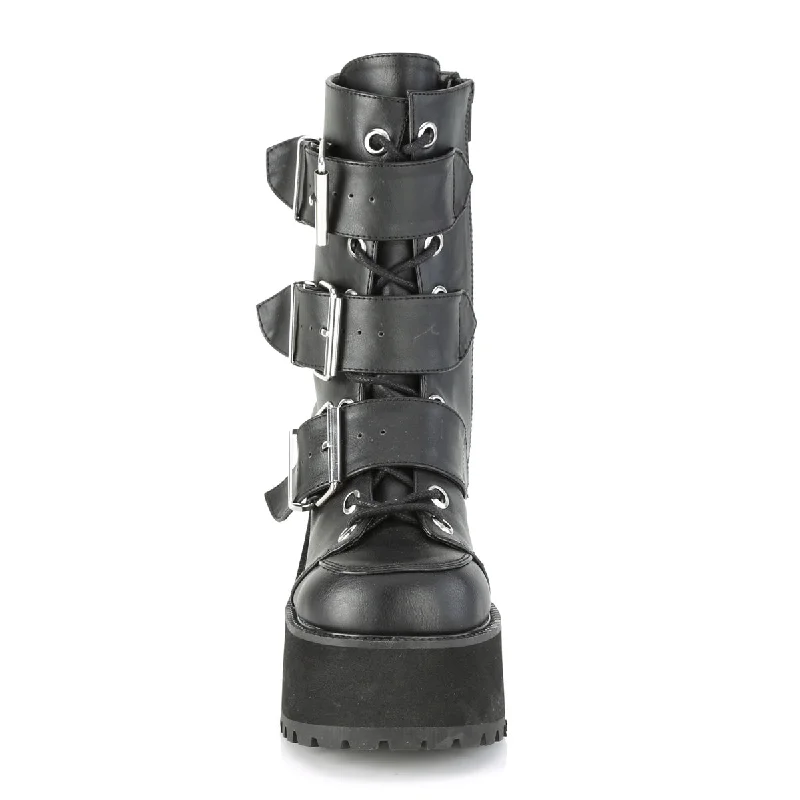 Triple Buckle Ranger Platform Boots Black PU