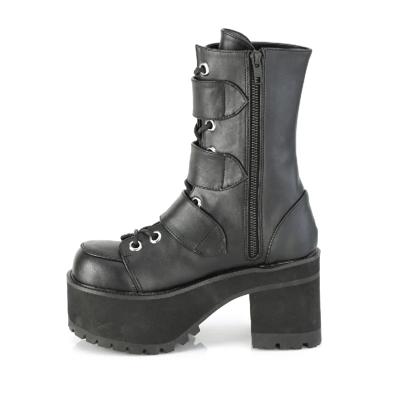 Triple Buckle Ranger Platform Boots Black PU