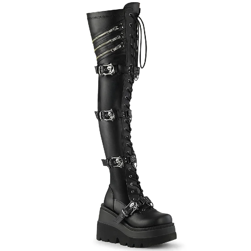 Wedge Platform Thigh High Goth Boots