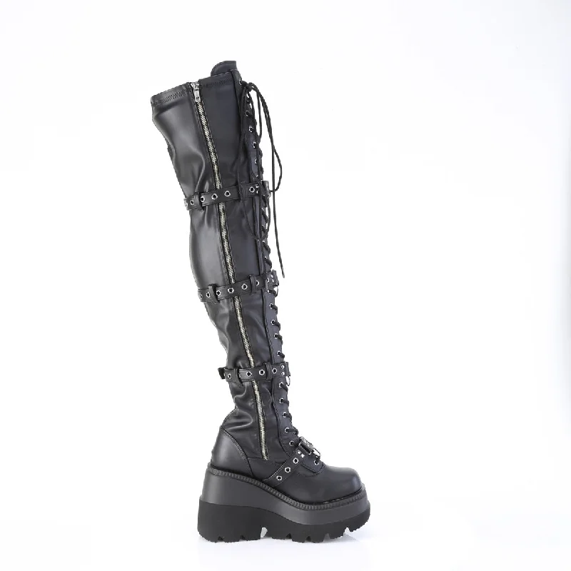 Wedge Platform Thigh High Goth Boots