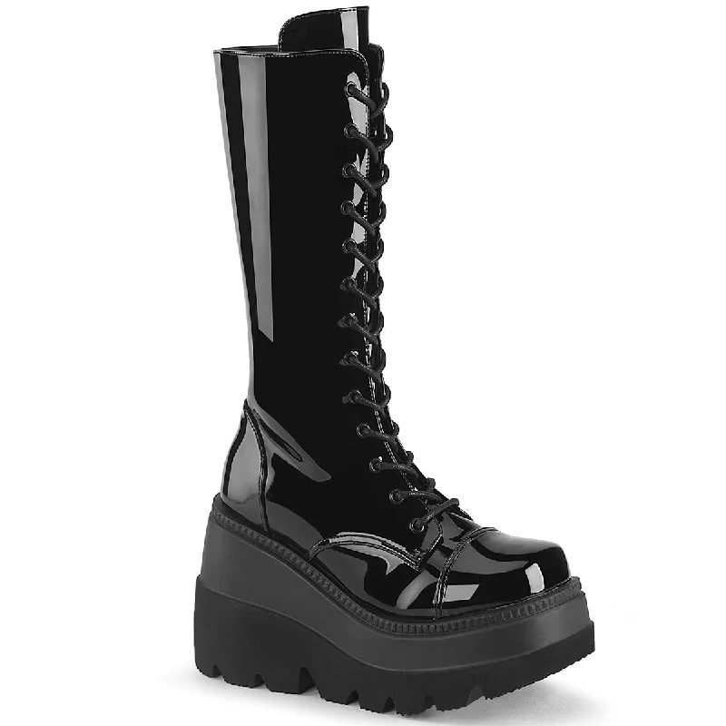 Knee High Black PA Goth Boots (Demonia Shaker-72)