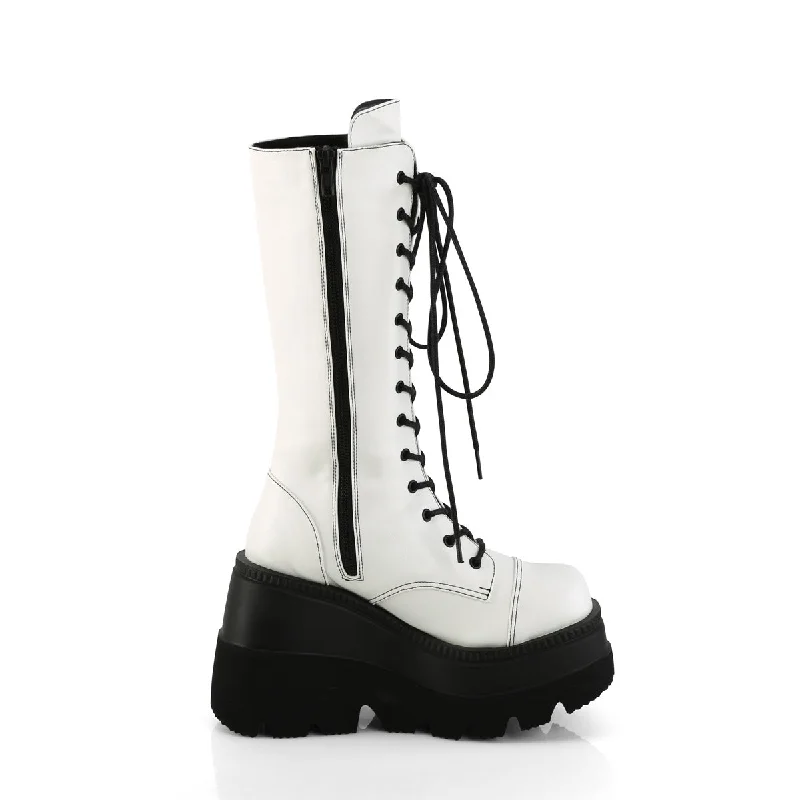 Knee High White Goth Boots (Demonia Shaker-72)