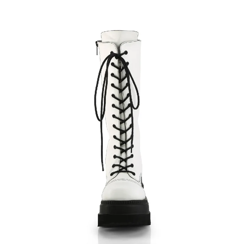 Knee High White Goth Boots (Demonia Shaker-72)