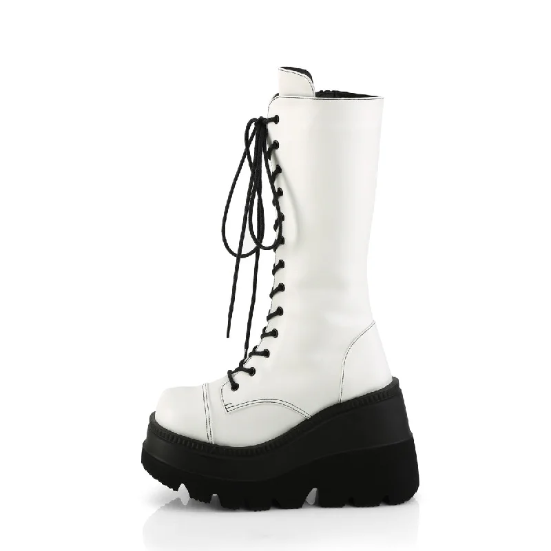 Knee High White Goth Boots (Demonia Shaker-72)