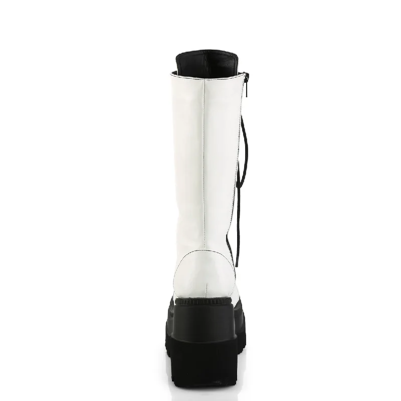 Knee High White Goth Boots (Demonia Shaker-72)