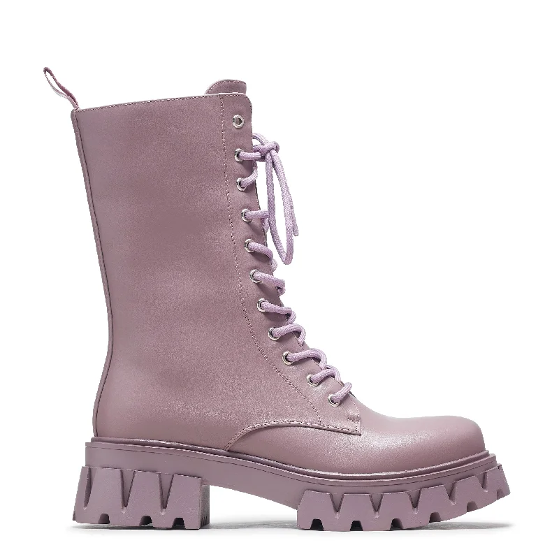 Siren Tall Lace Up Boots - Berry