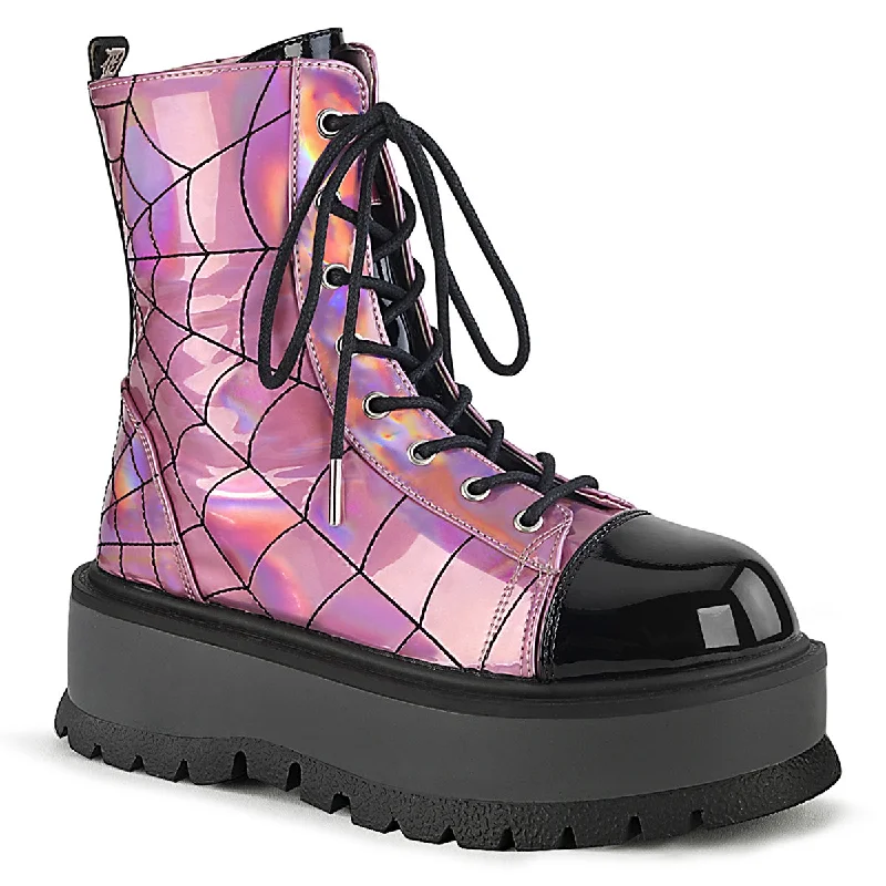 Spider Web Platform Boots Hologram Pink