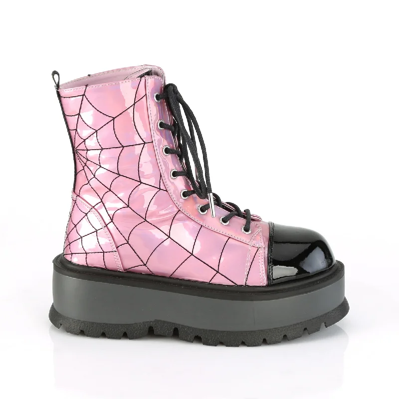 Spider Web Platform Boots Hologram Pink