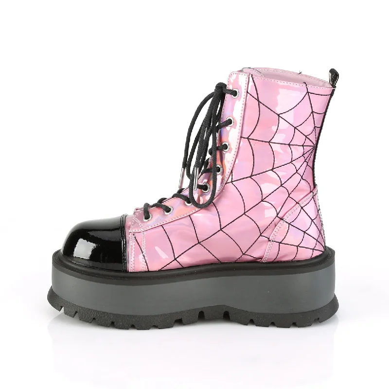 Spider Web Platform Boots Hologram Pink