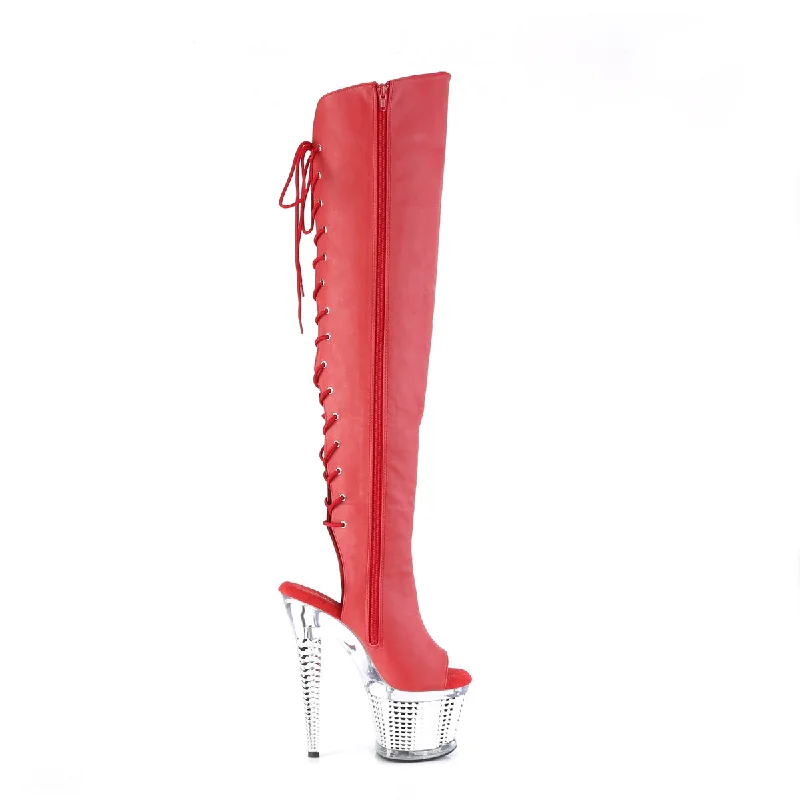 Textured Platform Over The Knee Boots Red (Pleaser Spectator-3019)