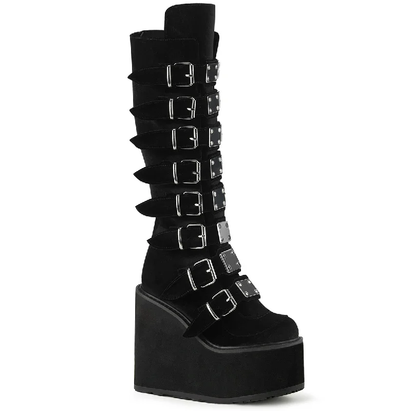 Cyber Rogue Boots Black Velvet (Demonia Swing-815)