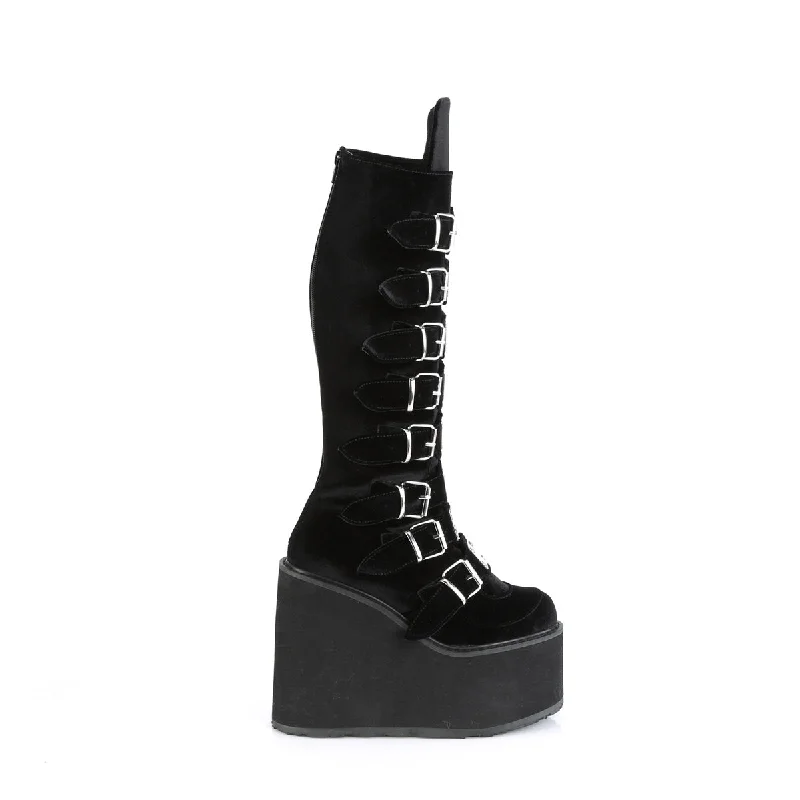 Cyber Rogue Boots Black Velvet (Demonia Swing-815)