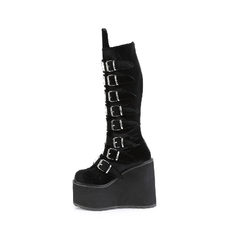 Cyber Rogue Boots Black Velvet (Demonia Swing-815)