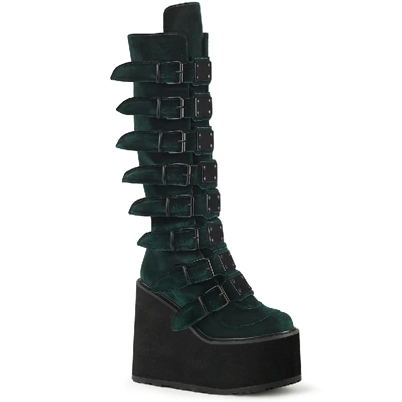 Cyber Rogue Boots Emerald Velvet (Demonia Swing-815)