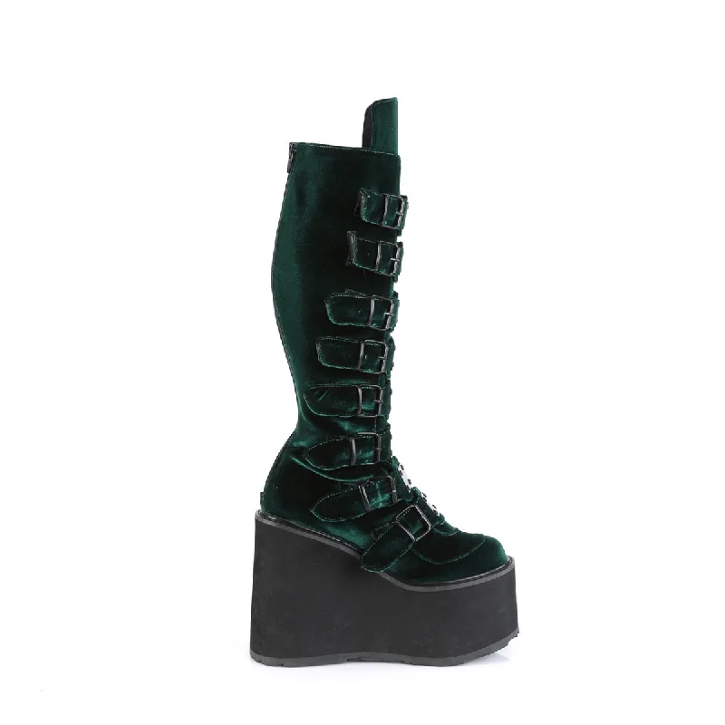 Cyber Rogue Boots Emerald Velvet (Demonia Swing-815)