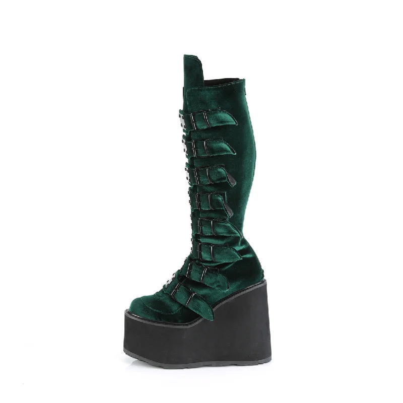 Cyber Rogue Boots Emerald Velvet (Demonia Swing-815)