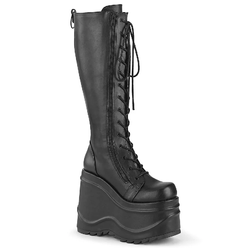 Wave Platform Boots Black PU