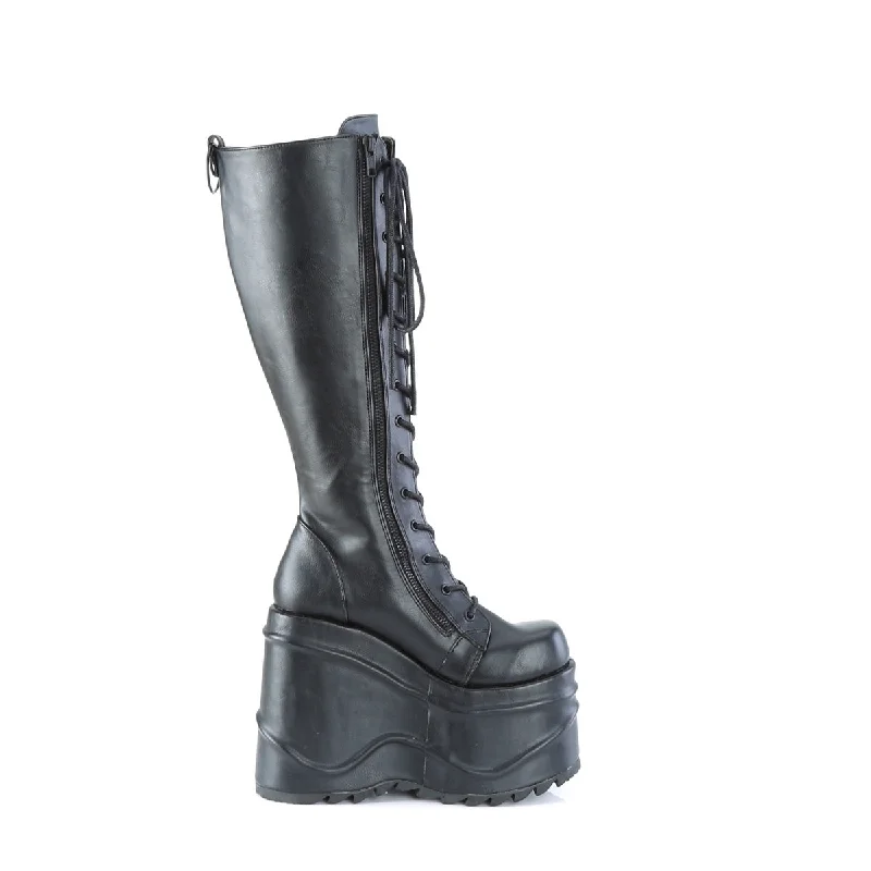 Wave Platform Boots Black PU