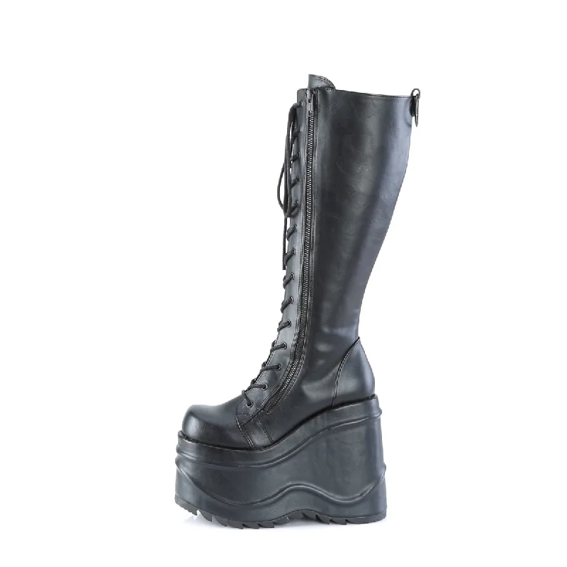 Wave Platform Boots Black PU