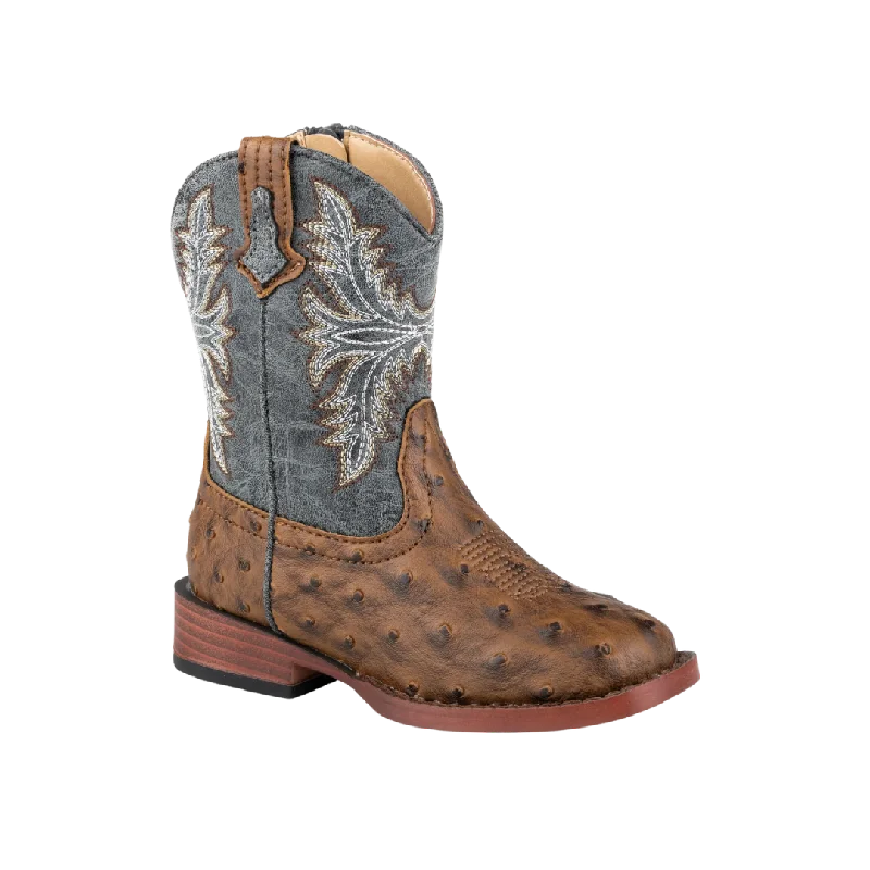 Roper Footwear Boy's Brown Vamp Navy Shaft Ostrich Print Boot