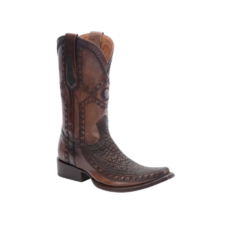 Cuadra Men's Cowboy In Genuine Elephant And Beef Chocolate Leather