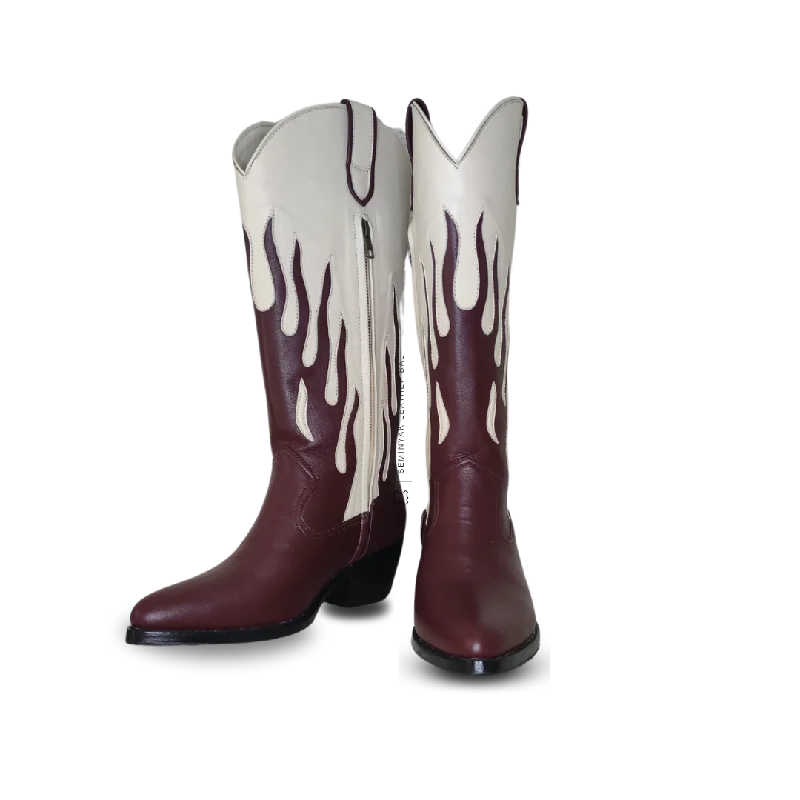 AGNI Cowboy Boots - Burgundy