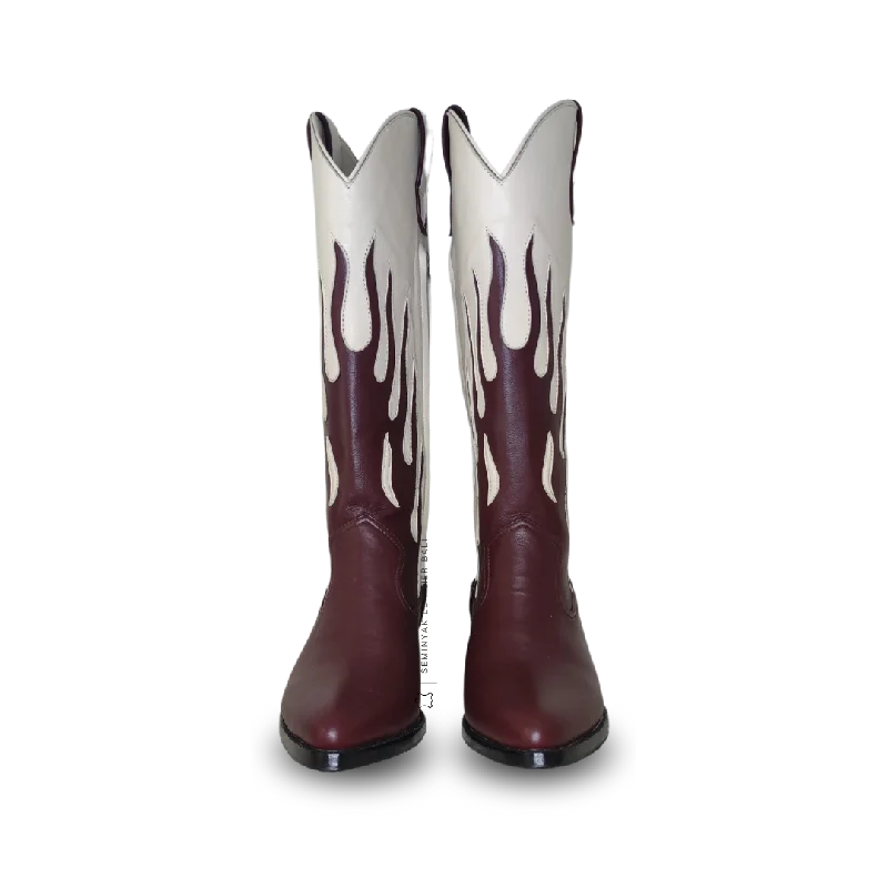 AGNI Cowboy Boots - Burgundy