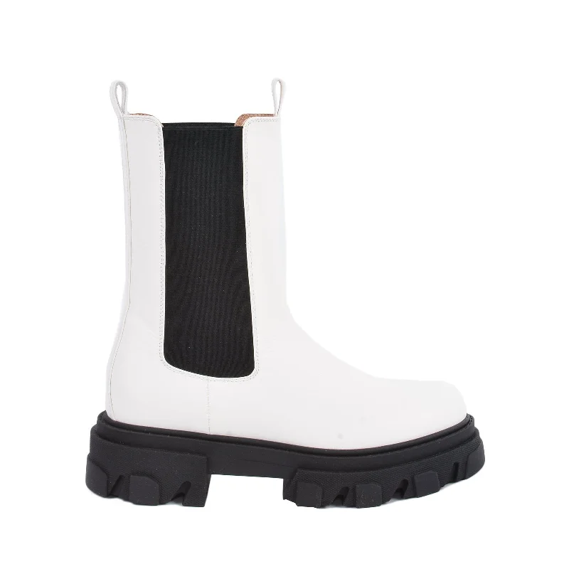 Rin White Elastic Combat Boots