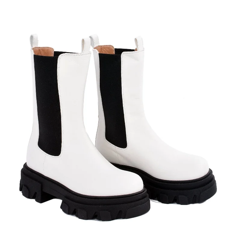 Rin White Elastic Combat Boots