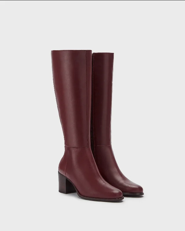 Dalia Tall Knee High Boots in Burgundy Leather