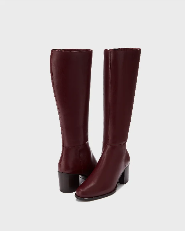 Dalia Tall Knee High Boots in Burgundy Leather