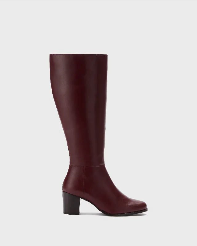 Dalia Tall Knee High Boots in Burgundy Leather