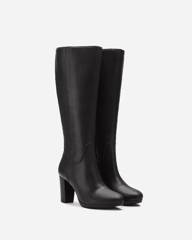 Belmore Knee High Boots in Black Leather