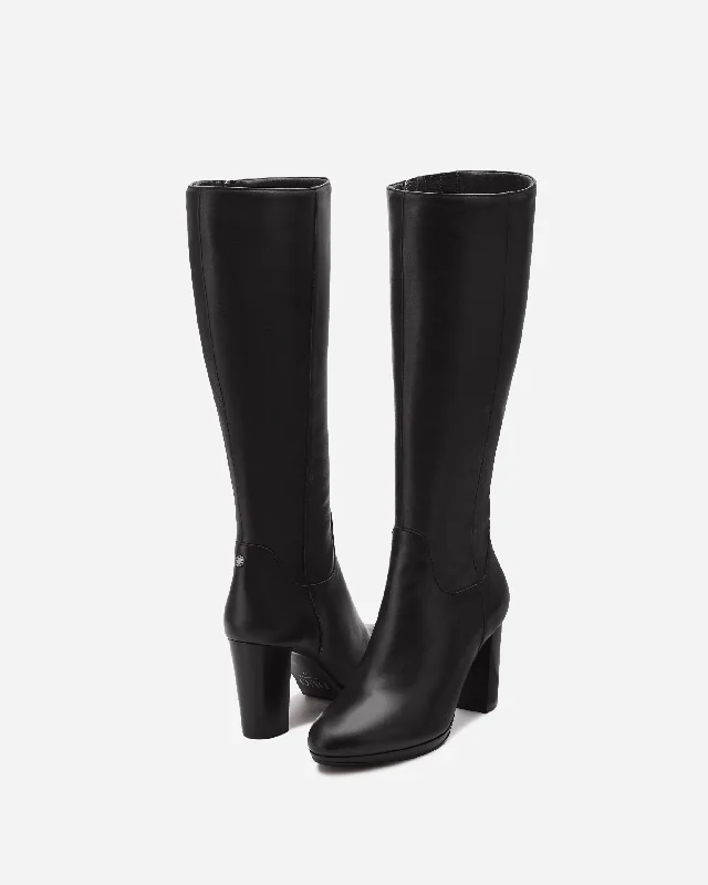 Belmore Knee High Boots in Black Leather