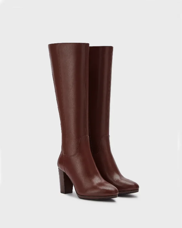 Belmore Knee High Boots in Brown Leather