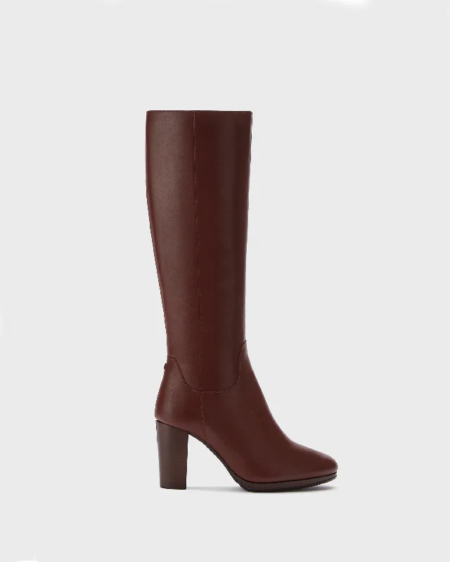 Belmore Knee High Boots in Brown Leather