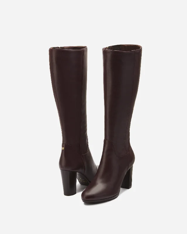 Belmore Knee High Boots in Burgundy Leather