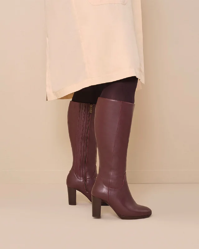 Belmore Knee High Boots in Burgundy Leather