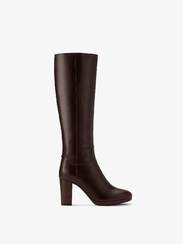 Belmore Knee High Boots in Dark Brown Leather