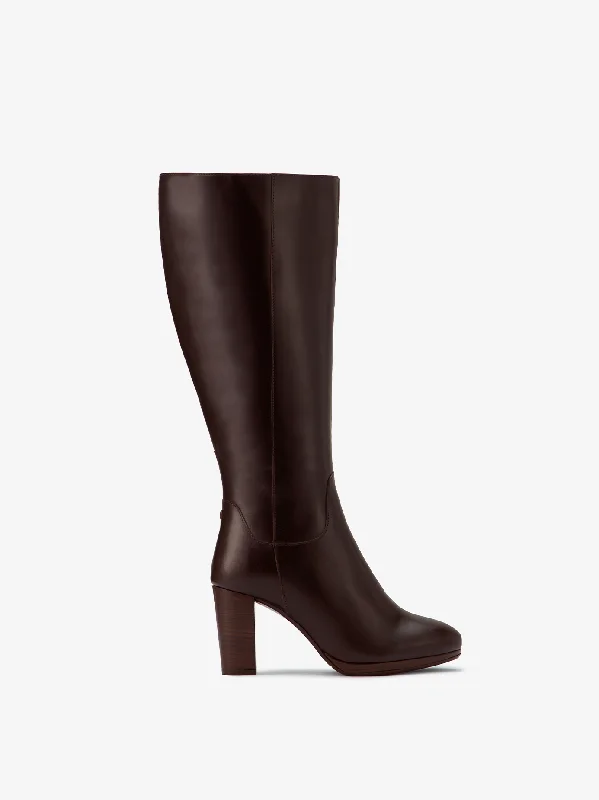 Belmore Knee High Boots in Dark Brown Leather