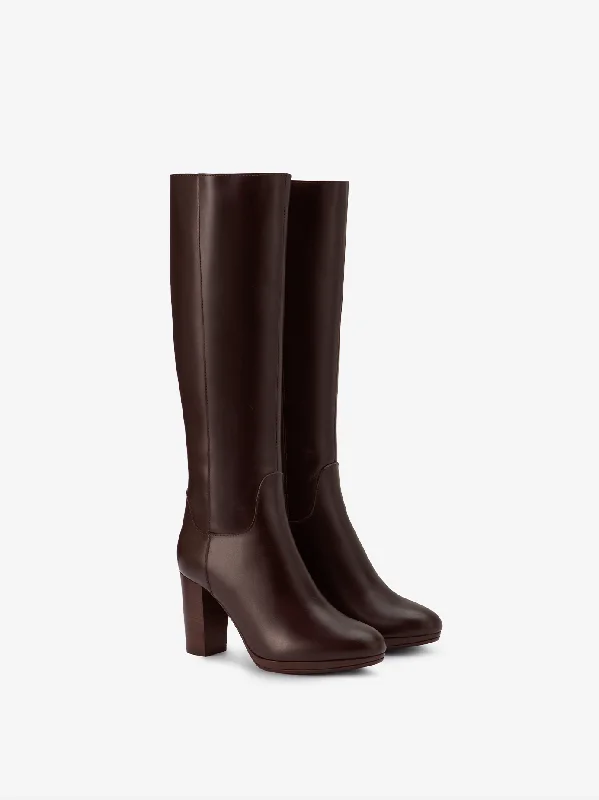 Belmore Knee High Boots in Dark Brown Leather