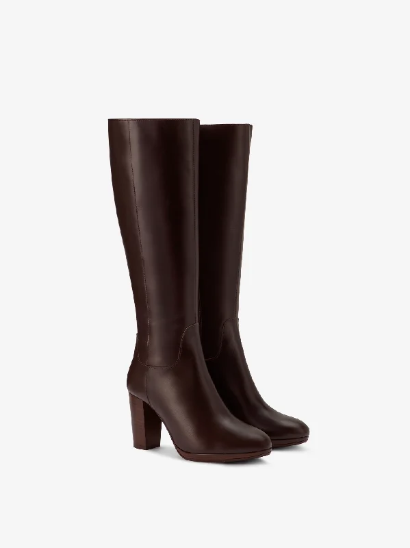 Belmore Knee High Boots in Dark Brown Leather