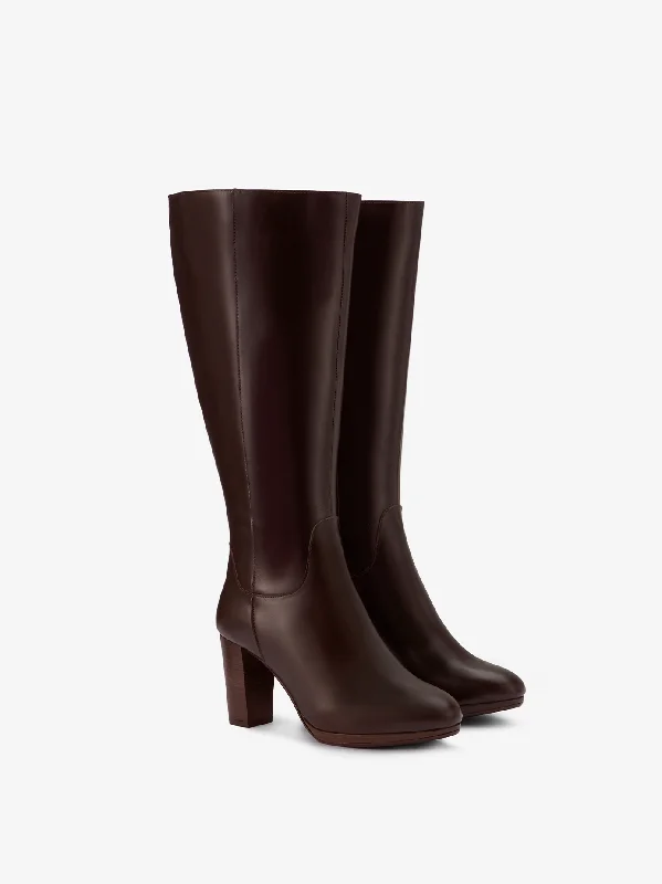 Belmore Knee High Boots in Dark Brown Leather