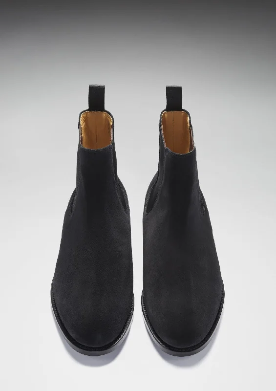 Black Suede Chelsea Boots, Welted Leather Sole